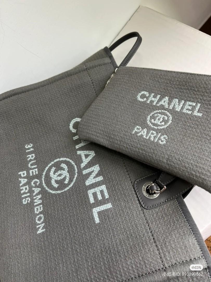 BNIB 22A Chanel Deauville Tote Bag in Grey with Handle Medium Size 22b 22k, Women's Fashion