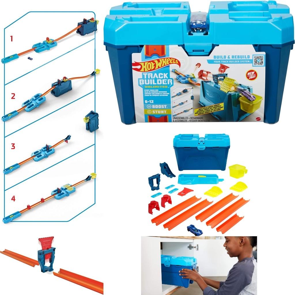 BNIB Mattel Hot Wheels Car Track Builder Stunt Crash Box comes with