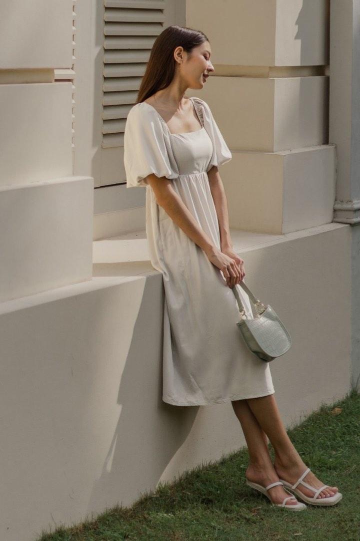 white pearl knit midaxi dress
