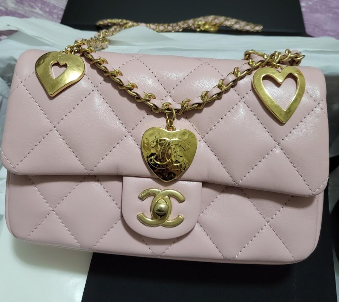 FLASH SALE!!! Rare CHANEL pink mini flap with heart charms, Luxury, Bags &  Wallets on Carousell