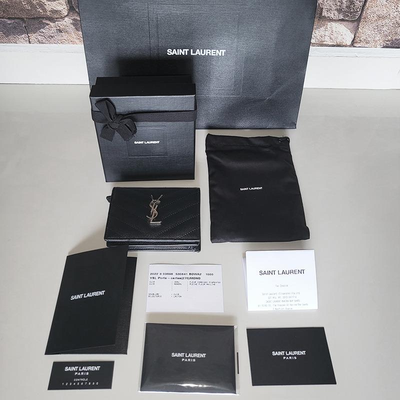YSL Saint Laurent Wallet On Chain Bag Gray Silver Grain De Poudre Box  Receipt!