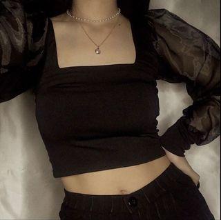 Crop top lengan puffy