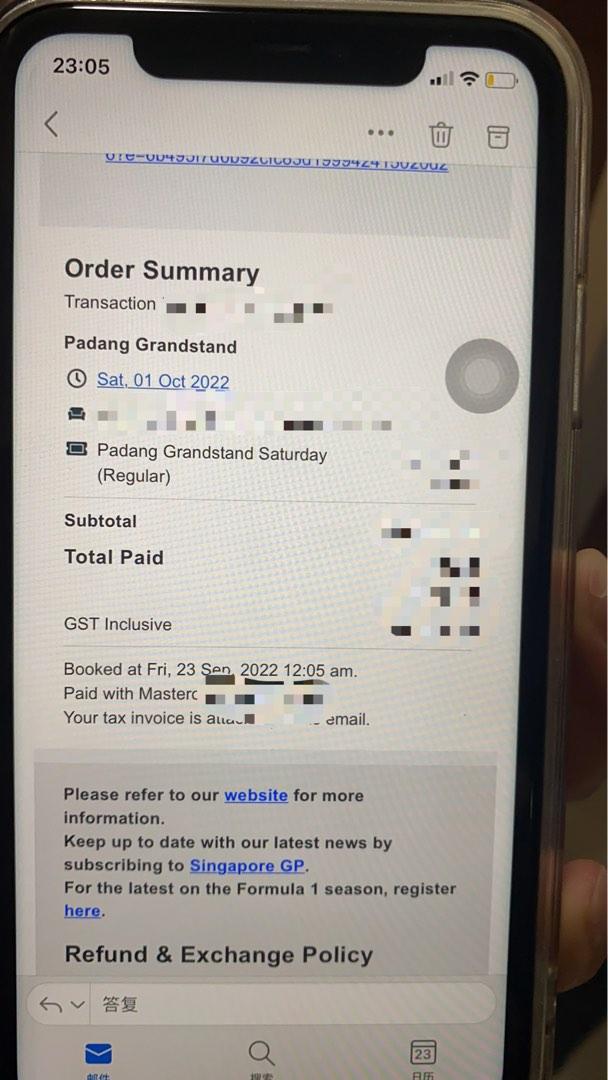 F1 2022 Singapore Qualified ticket at Padang Grandstand x2 (Saturday