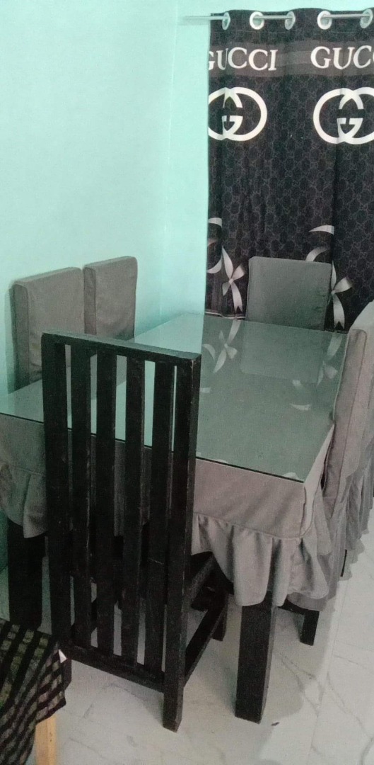 Gmelina wood dining table with chair and cover, Furniture & Home Living, Furniture, Tables