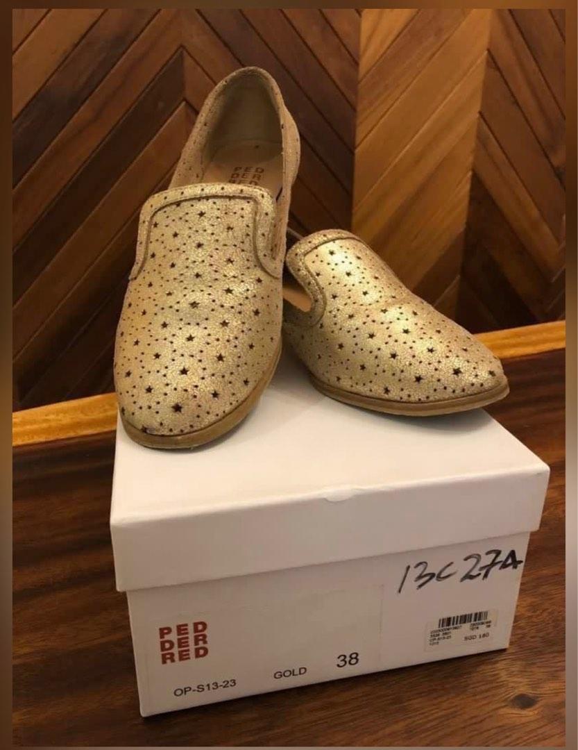 Gold best sale leather loafers