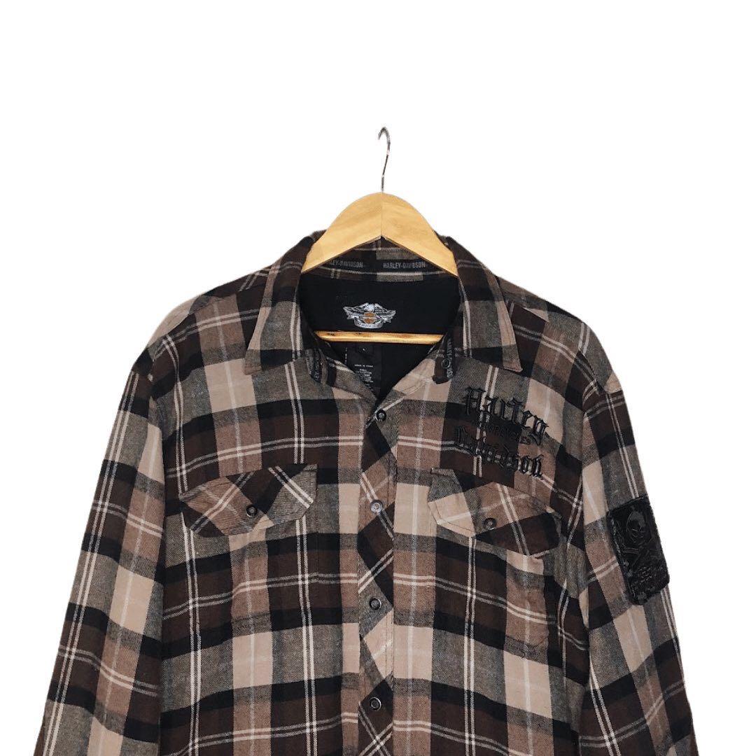 Harley Davidson dark brown flannel jacket Men s Fashion Coats