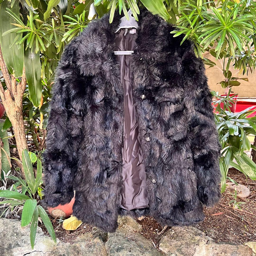 H&m black faux fur on sale coat