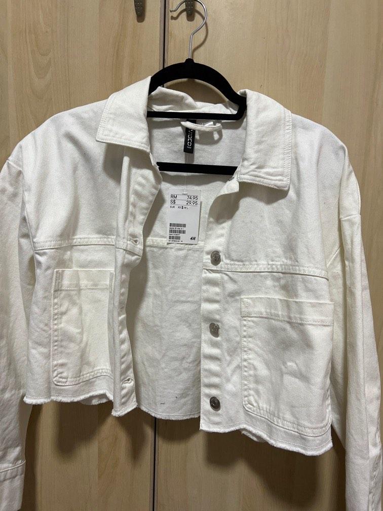 H M White Cropped Denim Jacket