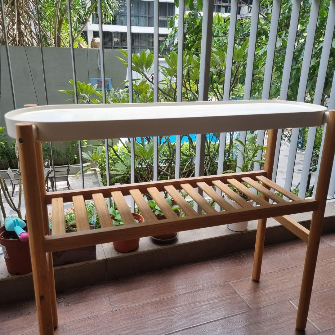IKEA SATSUMAS Plant stand, bamboo/white, Furniture & Home Living