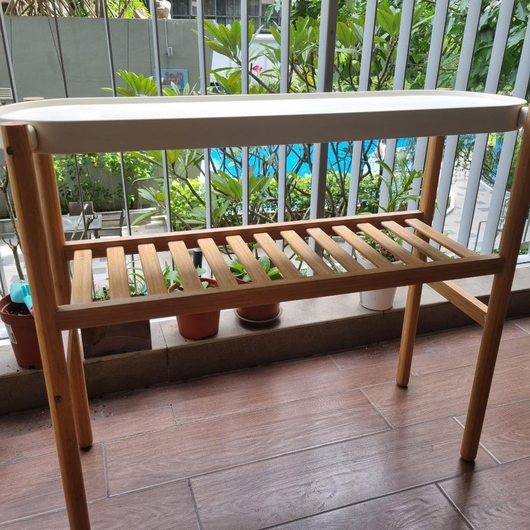 IKEA SATSUMAS Plant stand, bamboo/white, Furniture & Home Living