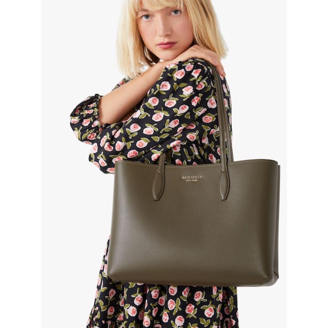 INSTOCK Kate Spade All Day Large Tote Crossgrain Leather Handbag Shoulder Bag Duck Green Army Green Dark Olive