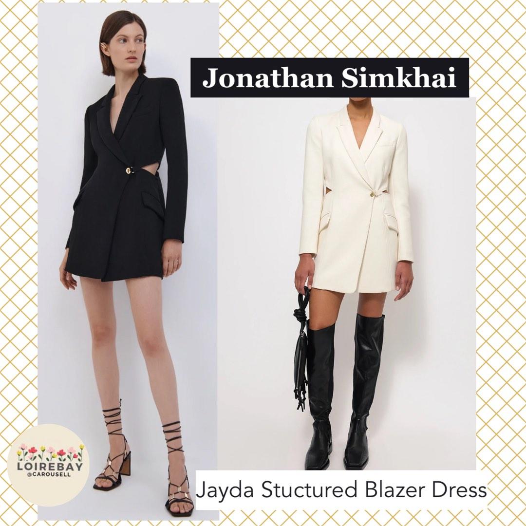 White and black blazer dress top
