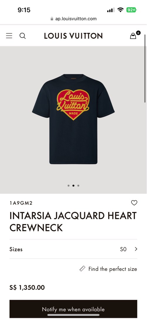 Louis Vuitton Intarsia Jacquard Heart Crewneck Tshirt, Men's