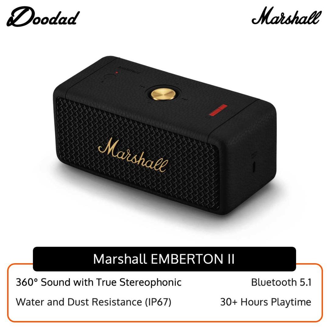 Marshall Emberton II ( BLACK & BRASS ) Portable Bluetooth Speaker ...