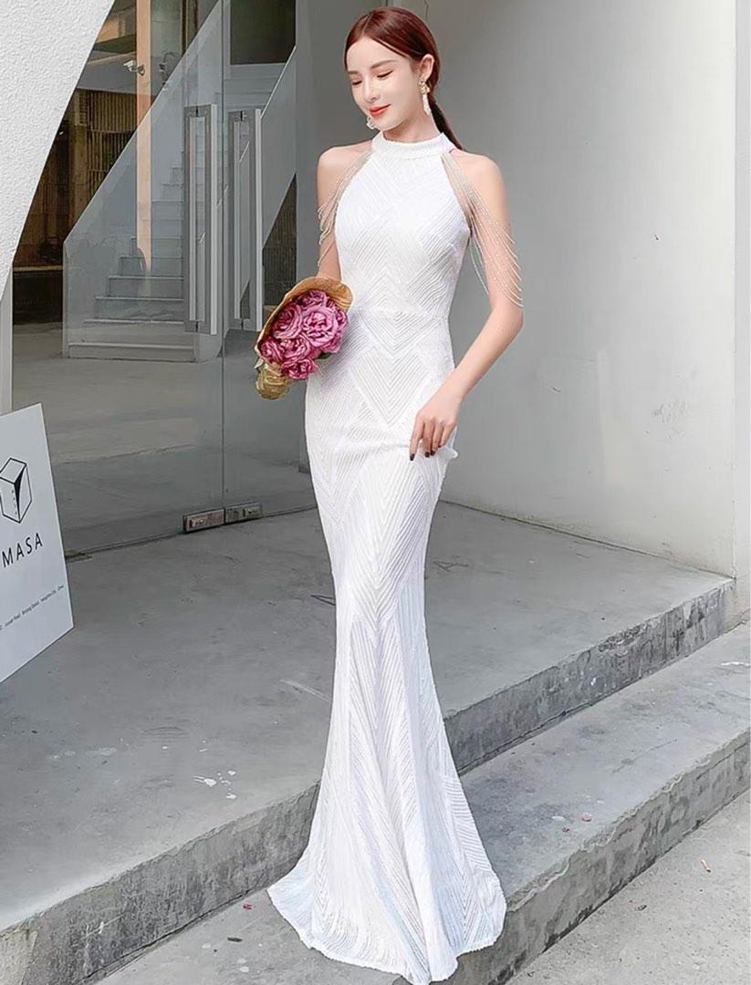 White mermaid evening dress 2025