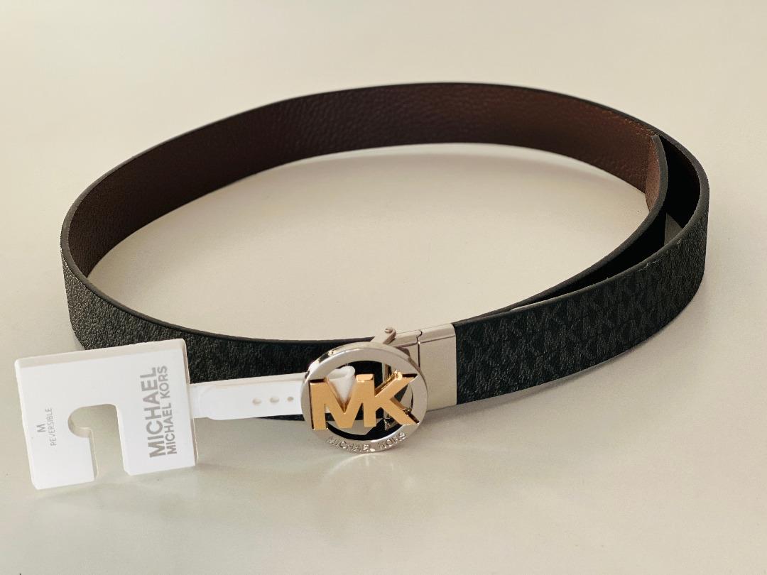Michael Kors Reversible Black/Brown Belt Silver Mk Logo (L)