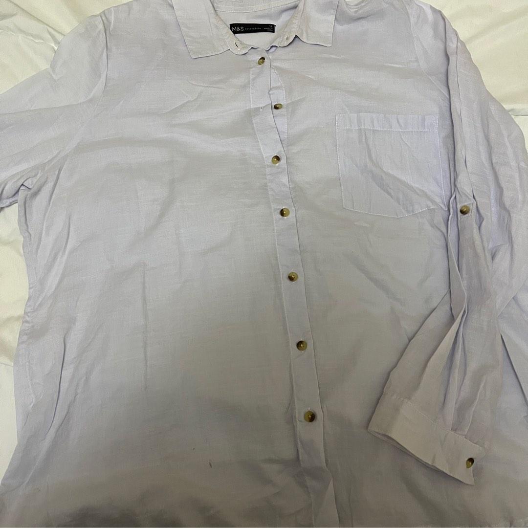 M&S White/Blue top, Women's Fashion, Tops, Shirts on Carousell
