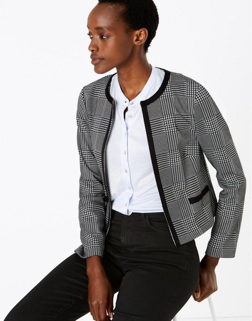 Checked online short jacket