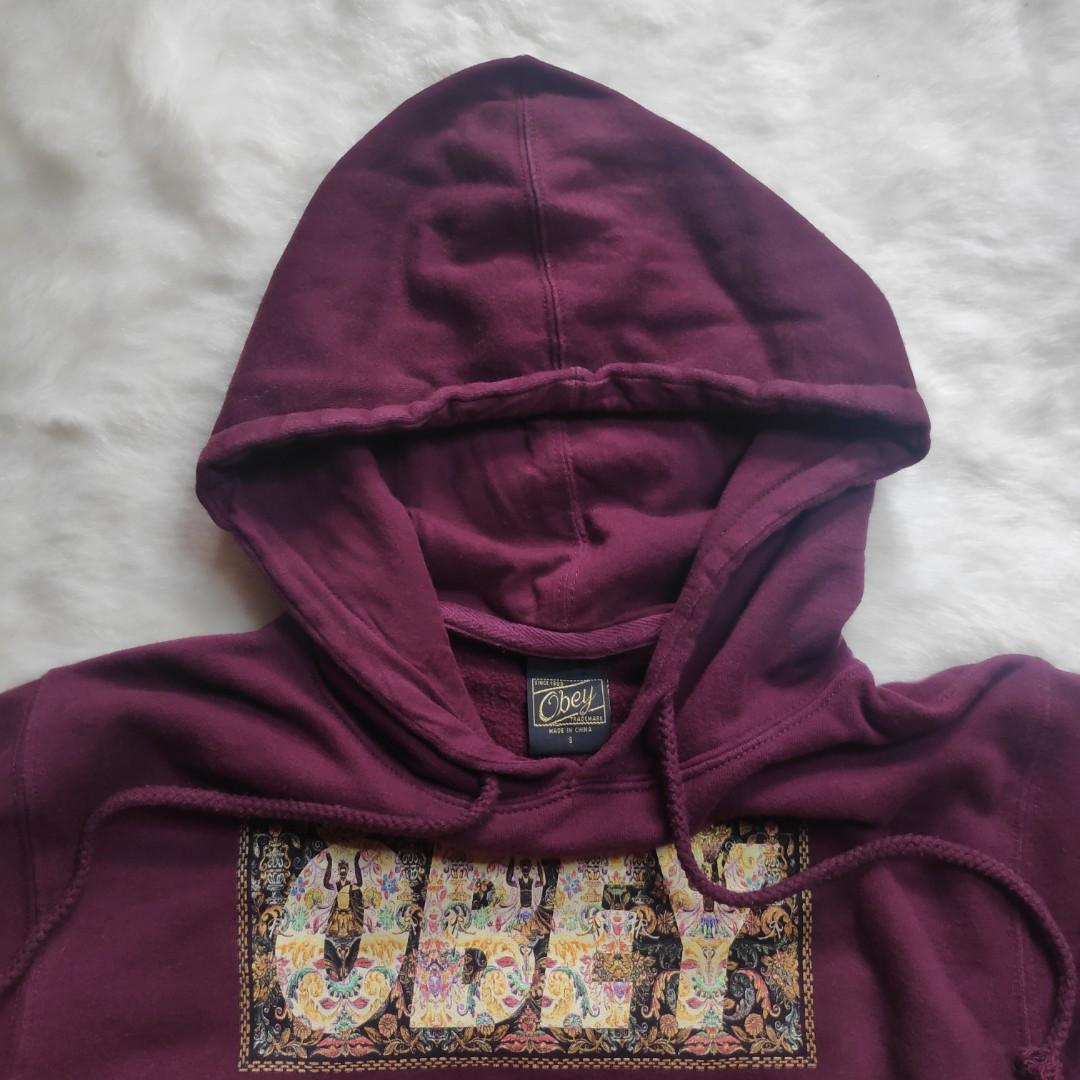 RARE AUTHENTIC OBEY TRIPPY MAROON HOODIE UNISEX TEEN BOYS ADULT