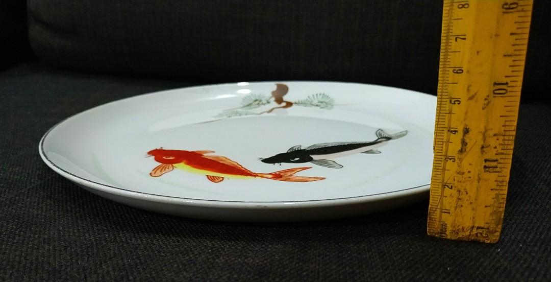 RARE! Vintage Japan White Double Koi Carp Fish Plate Ceramics, Hobbies