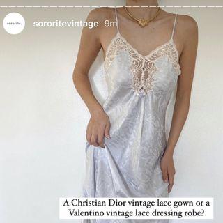SOLD! Christian Dior Lingerie Blue Floral Silk and Lace Slip Dress with Rosette and Union Label [AUTH / Authentic / Legit] [Vintage]