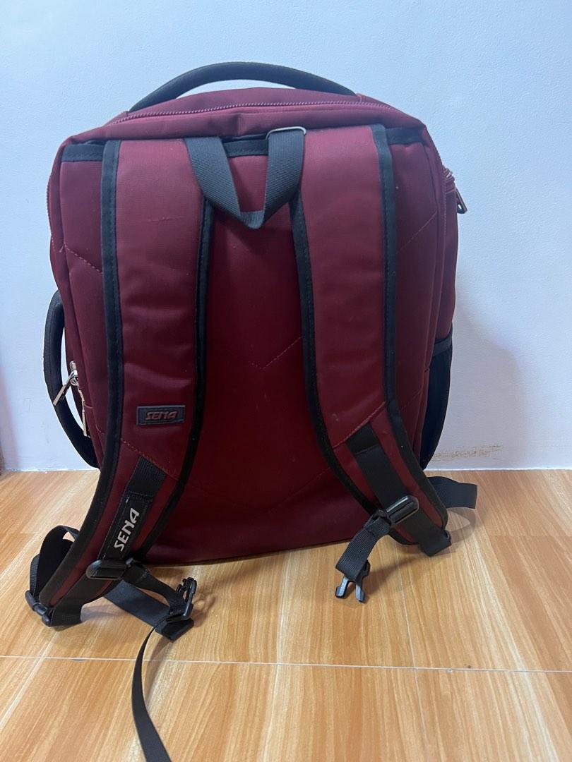 Sena Travel/Laptop Bag pack (Category: Laptop Bags & Sleeves) located in Cainta. Submitted by jamorie (Listing ID 1186589229, Image 2). Description: Almost Brand New! High Quality and durable Water resistant Lots of compartments Travel bag Laptop bag has ipad compartment Color: Bloody red.