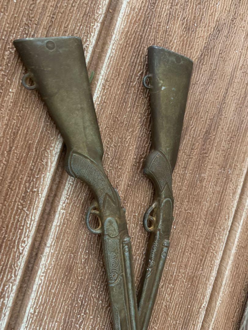 Set of 2 Vintage Model Single barrel solid brass rifle, Not real,Desk collectable item, Hobbies