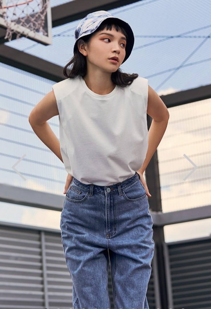 White padded shoulder tank top Clearance