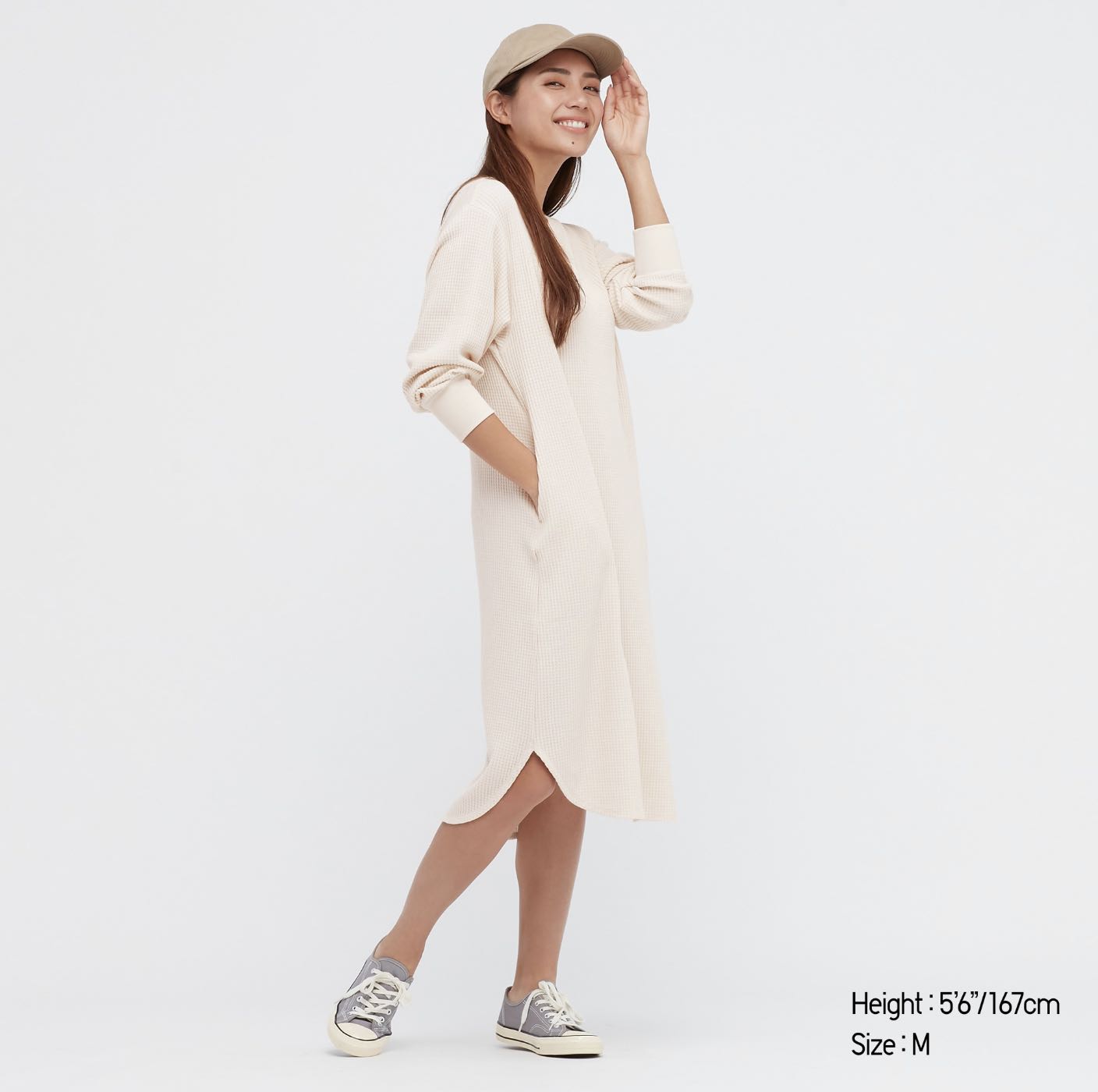 Uniqlo Waffle Dress in Off White, Women 