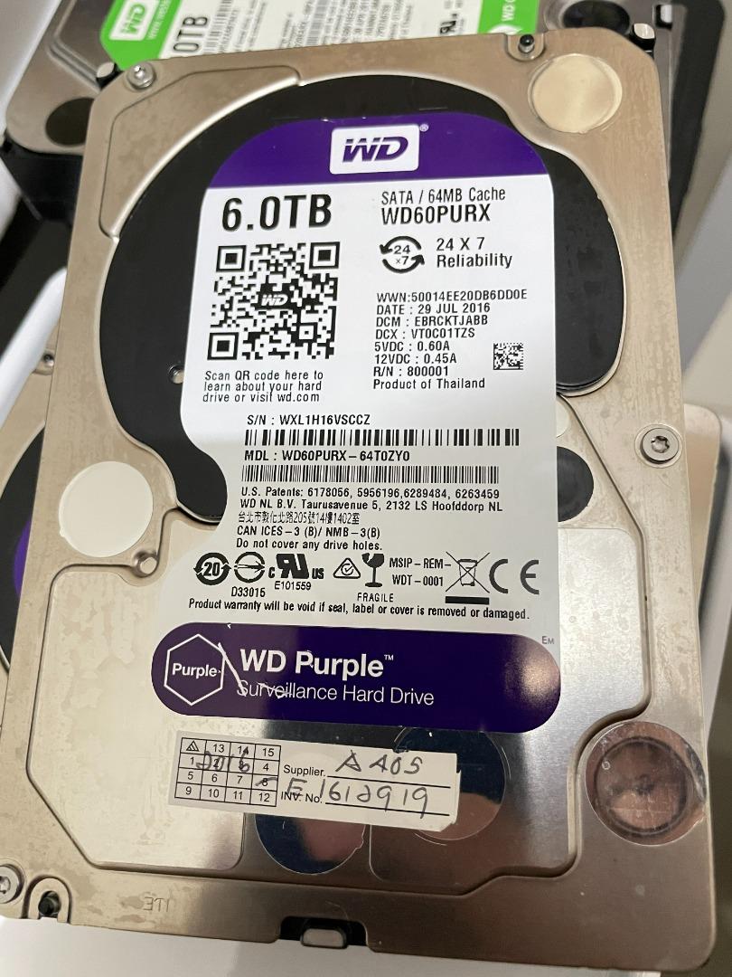Western Digital WD60PURX 6TB SATA Hard Drive, Computers & Tech