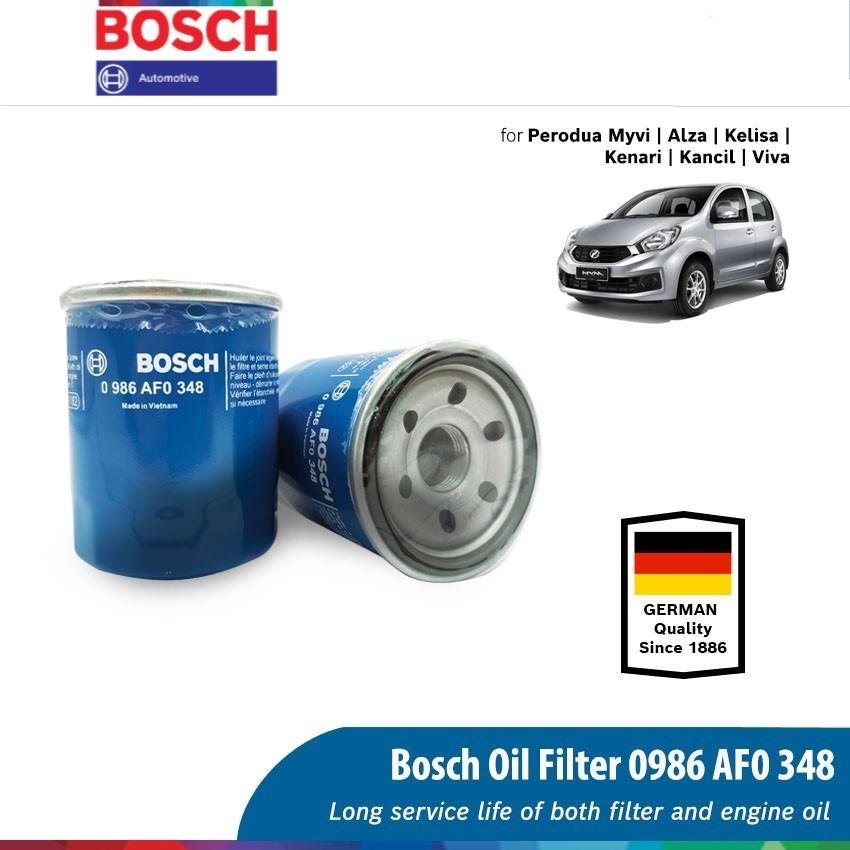 0986AF0348 Original Bosch Oil Filter Penapis Minyak Hitam Perodua Myvi Alza  Kelisa Kenari Kancil Viva Kembara Rusa, Auto Accessories on Carousell