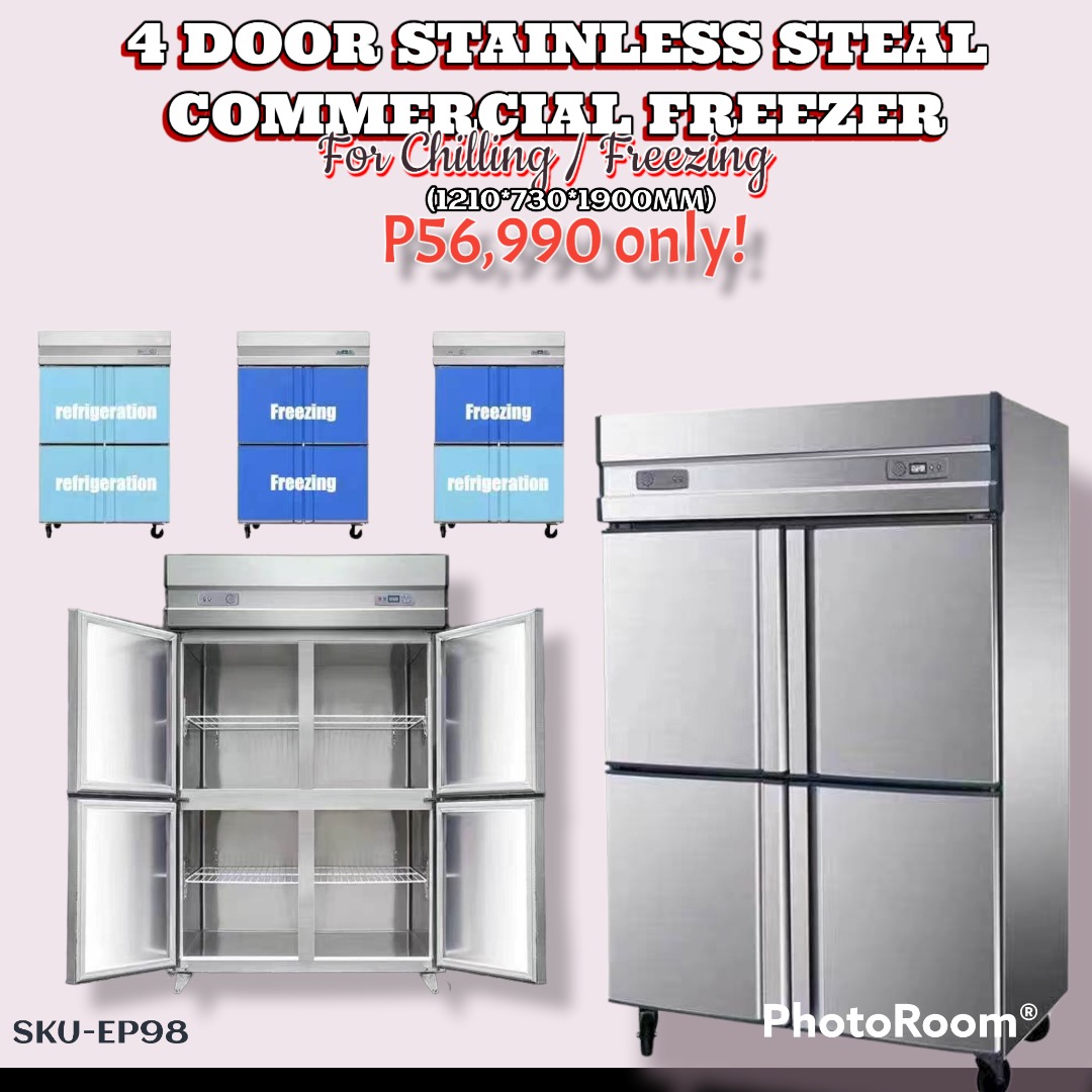 4 DOOR Commercial Freezer Kitchen Appliance Upright, Stainless Steel