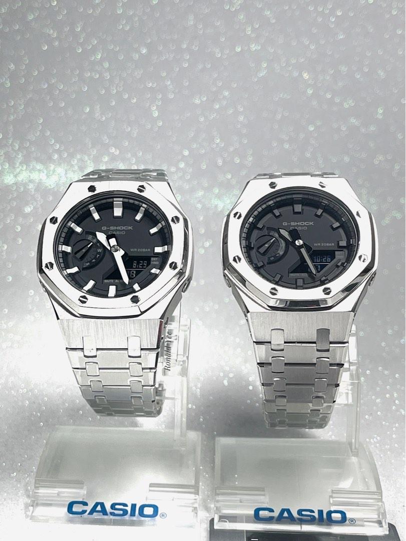The 2 MOST popular Classic design CasiOaks the Evergreen Full Stainless steel bezel and bracelet with full black dial and black dial with white