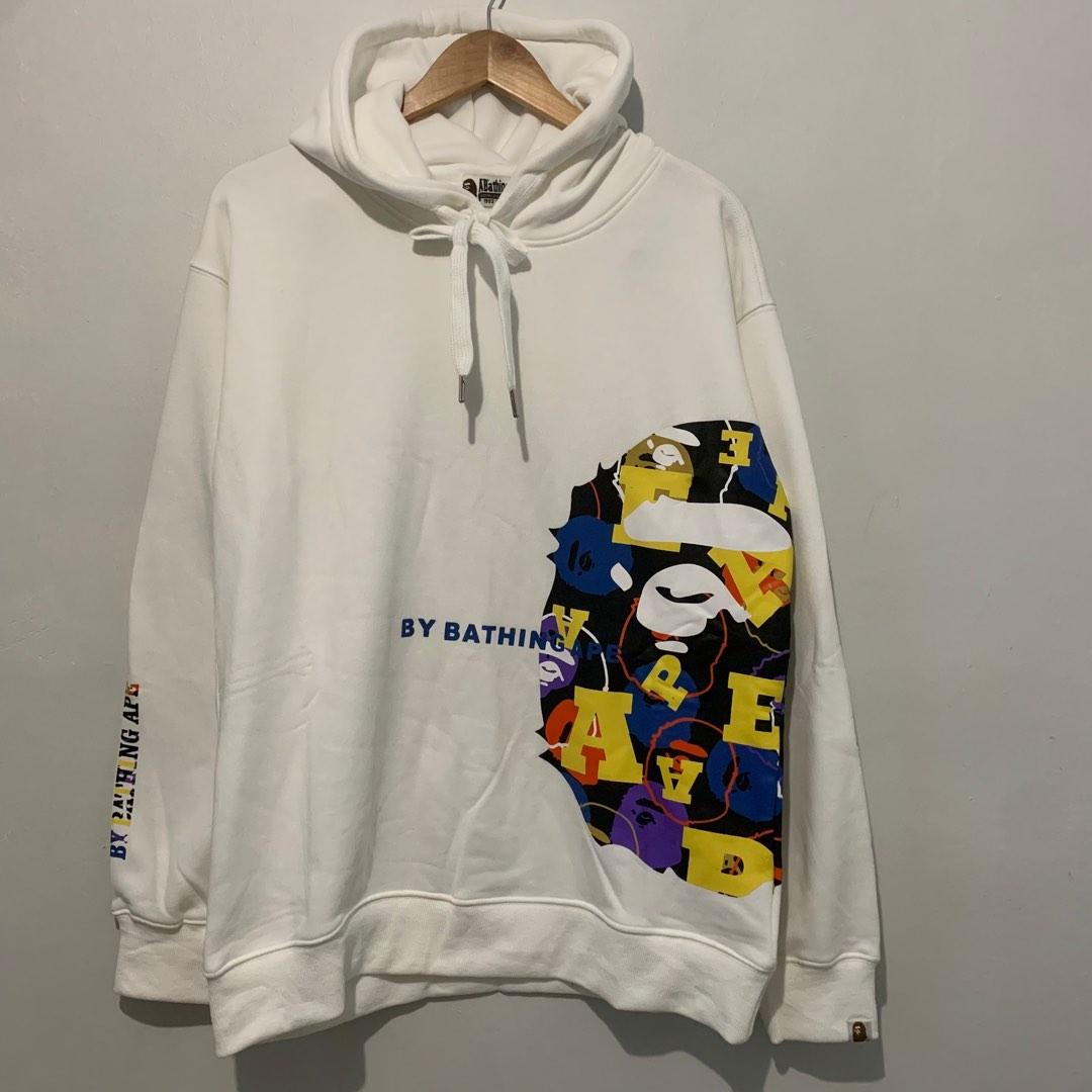 A BATHING APE HOODIE GRAPHIC PRINT PULLOVER HOODIE (White), Men's Fashion,  Coats, Jackets and Outerwear on Carousell
