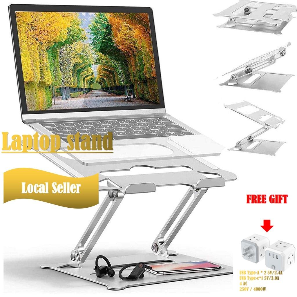 Pwr Laptop Table Stand Adjustable Riser USA Seller 2Y Warranty Portable with Mouse Pad Fully Ergonomic Mount Ultrabook MacBook Notebook Light Weight Aluminum Black Bed Tray Desk Book Fans Up to 17 