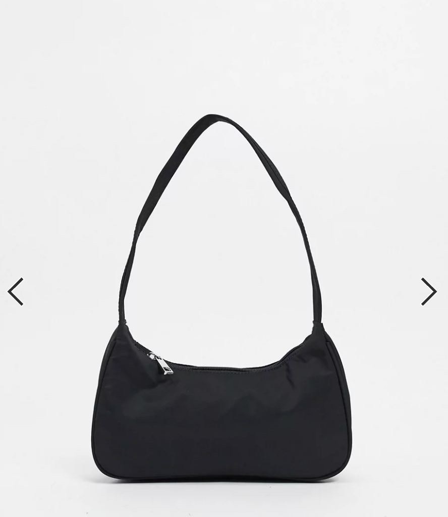 ASOS nylon 90s curved shoulder bag black, Women's Fashion, Bags