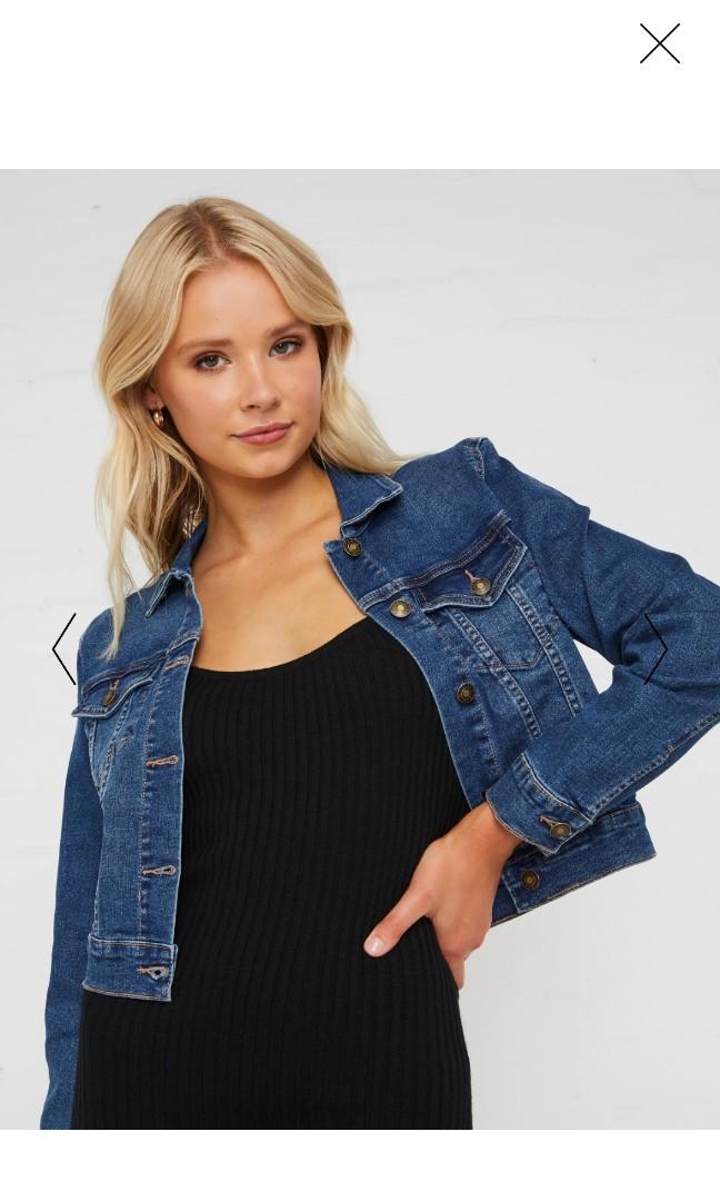 AUS Dotti Cropped Denim Jacket in Mid Blue, Women's Fashion, Coats