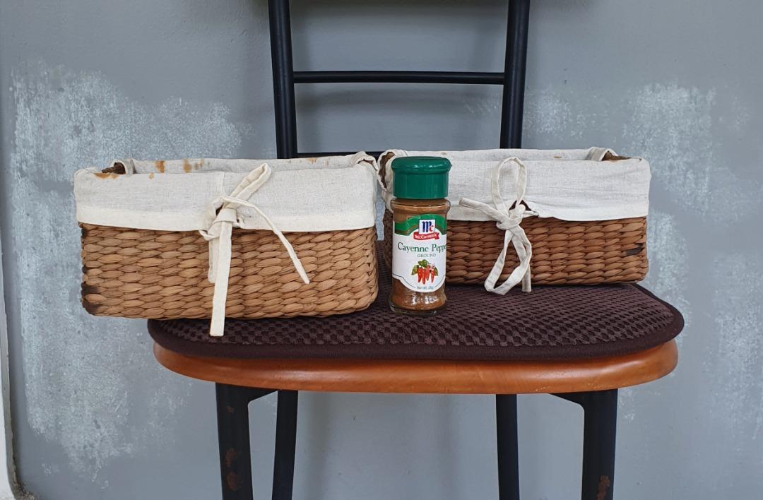 Basket Storage Rattan Cloth No. 2 (Category: Storage Boxes & Baskets) located in Manila. Submitted by cementcar (Listing ID 1186713858, Image 1). Description: Rattan Basket with Cloth. Used with Stains (maybe you can clean these?). In Good Condition. P60 per piece x 2 pieces = P120. The last two photos showing the big basket is not included in this sale. It is being sold in another sale posting. Approximate measurements: 19.5 centimeters length x