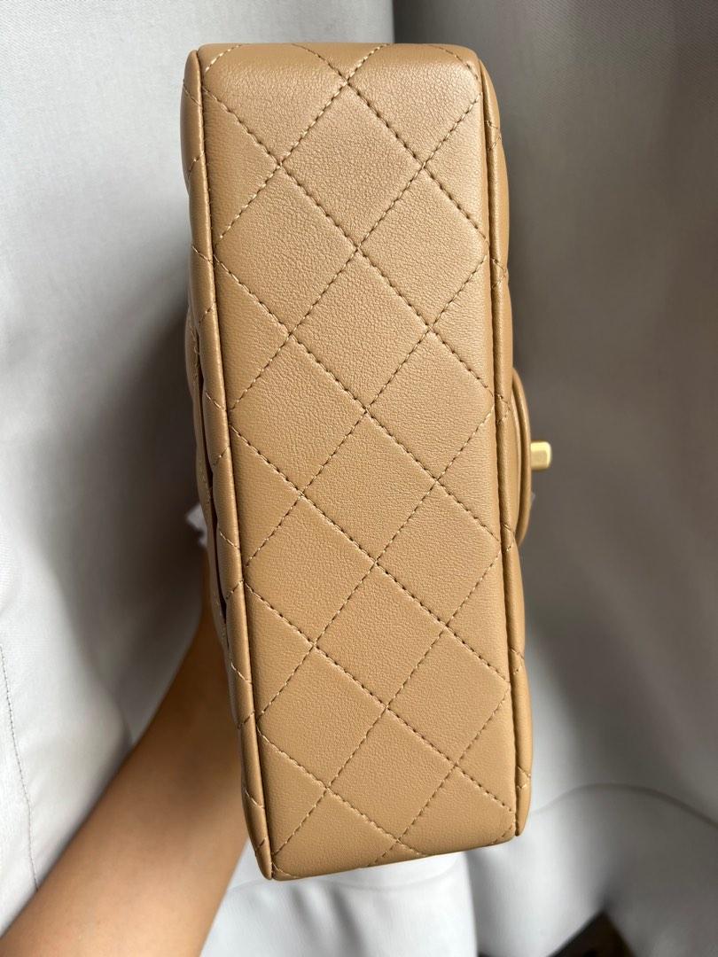 BNIB Authentic Chanel 22B mini flap with top handle in dark beige