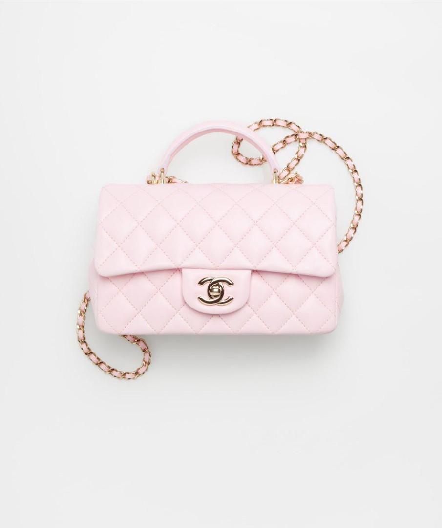 Stunning CHANEL 22P Mini Pink Rectangular Flap Bag with Top Handle Gold  Hardware