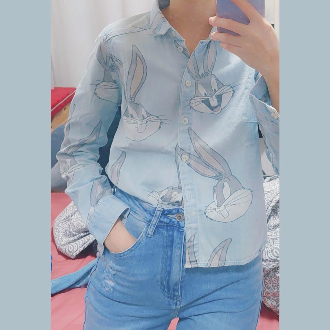Set Uniqlo Denim Jacket H M Bugs Bunny Sky Blue Shirt Long