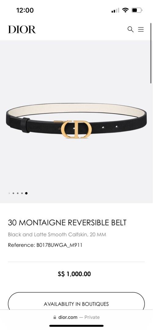 30 Montaigne Reversible Belt Black and Latte Smooth Calfskin, 20