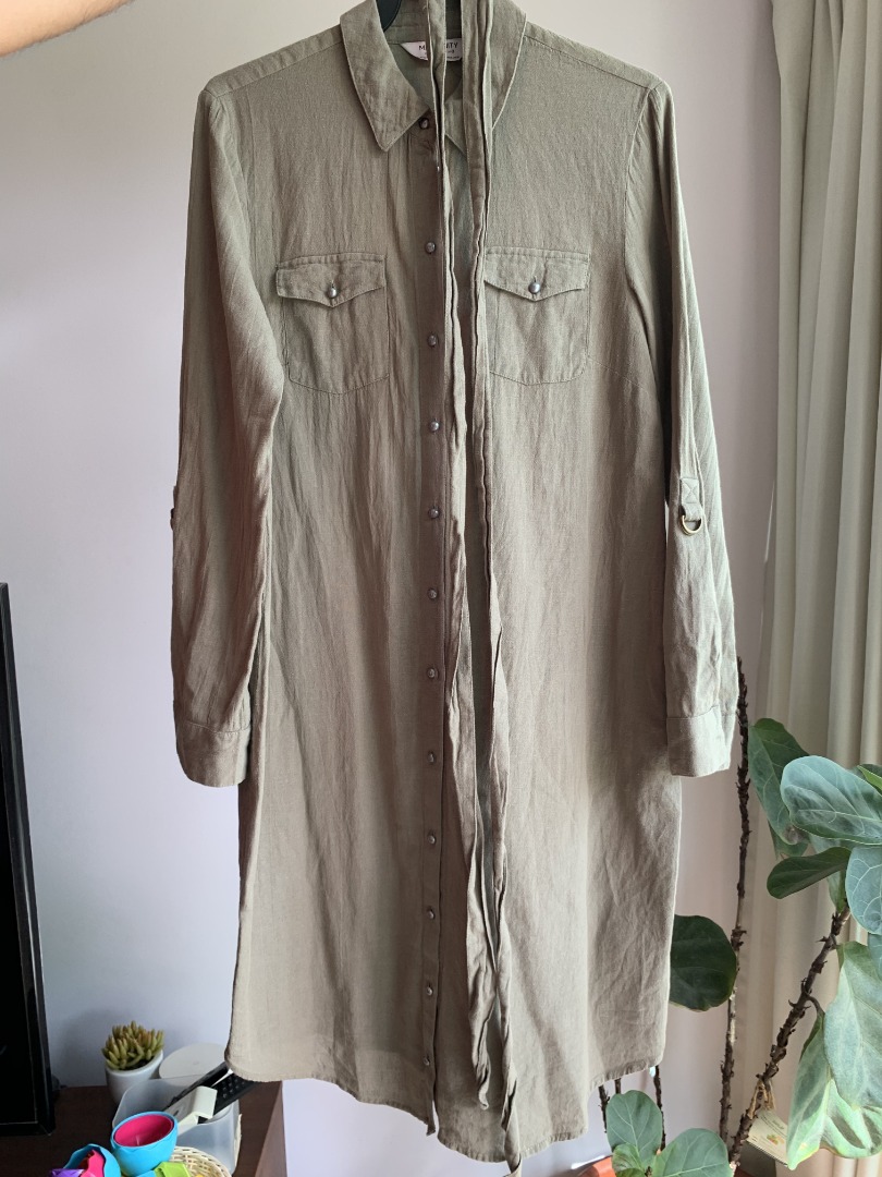 Dorothy Perkins Maternity khaki Linen Shirt Dress with belt