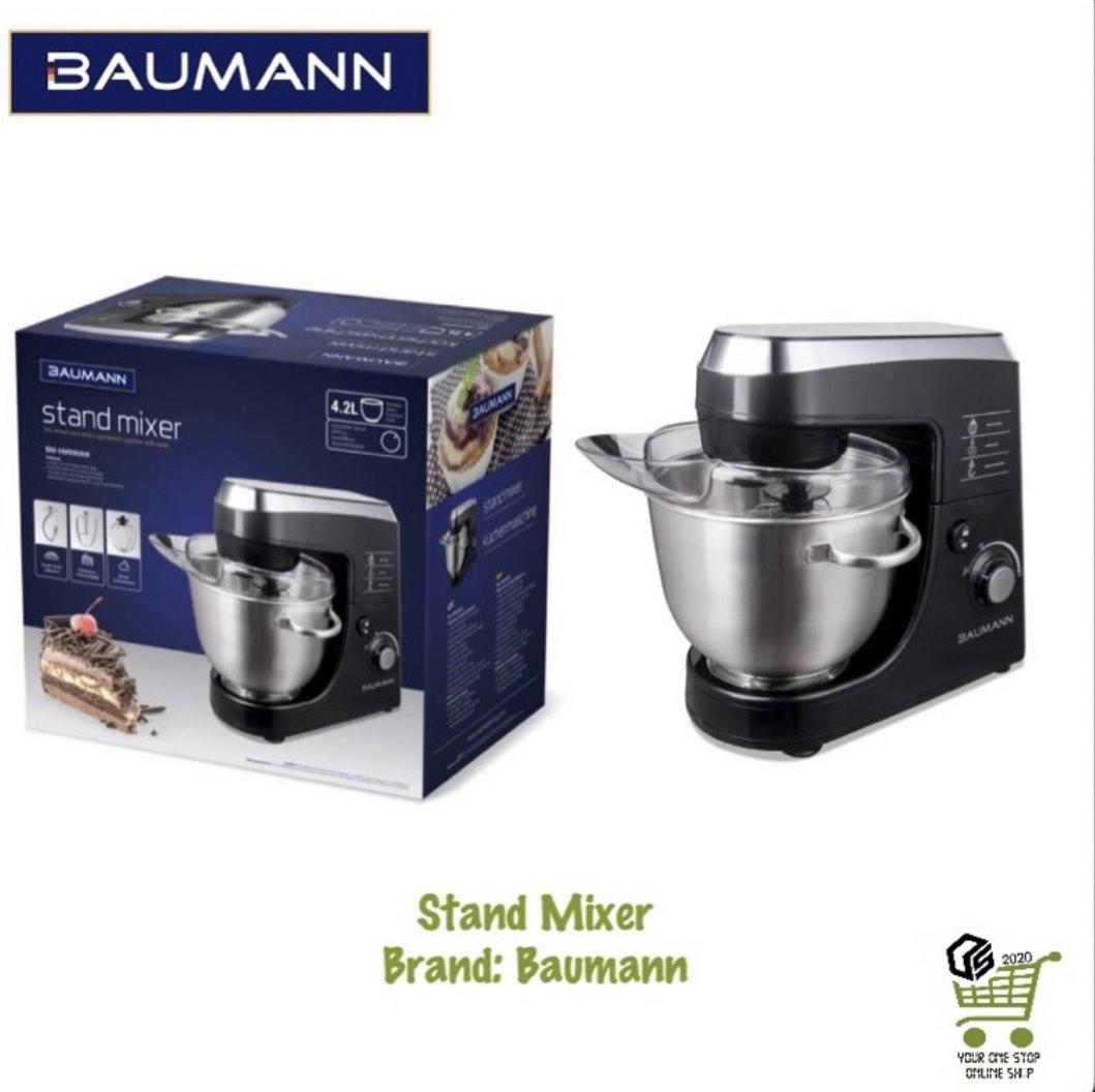 FOR SALE : Unused Baumann Stand Mixed for 5k only (Category: Hand & Stand Mixers) located in Mandaluyong City. Submitted by wisercolder (Listing ID 1186813402, Image 2). Description: BAUMANN Stand Mixer Brand: Baumann Accessories Included: 1 x dough hook 1 x flat beater 1 x wire whisk 1 x spatula 1 x 4.2L stainless steel mixing bowl with splatter guard Product Details: - Large removable 4.2 L stainless steel mixing bowl - Adjustable speed setting