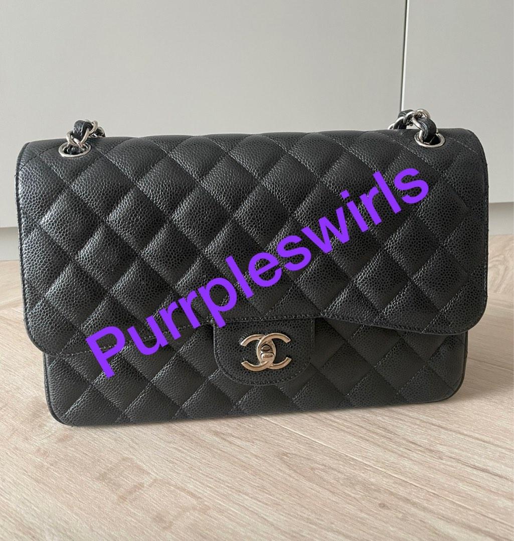 100% authentic full set Chanel classic flap black grained calfskin