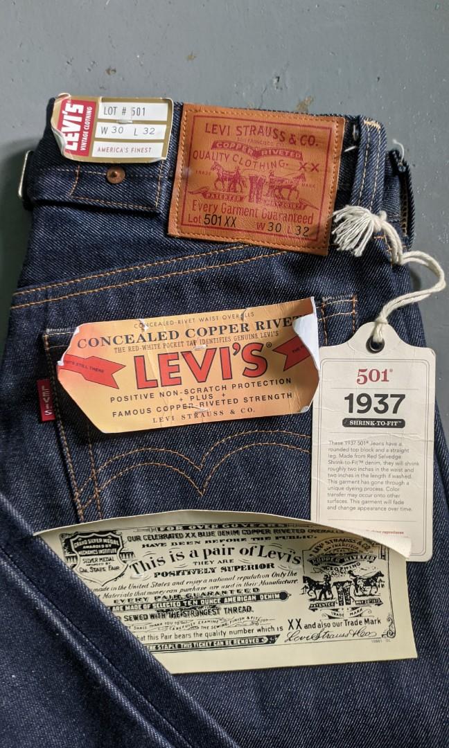 LVC Made in USA 1937 501 XX Jeans Rigid NOS Levis Vintage Clothing Big E  Cinch