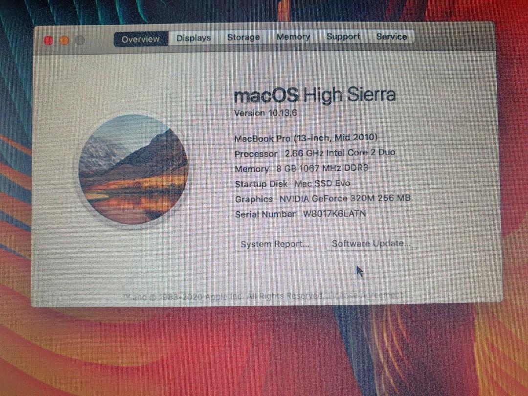 MacBook Pro 13-inch Mid 2010 (Category: Laptops & Notebooks) located in Quezon City. Submitted by icurateshoppe (Listing ID 1186819213, Image 2). Description: Upgraded MacBook Pro Mid 2010 13inches 8GB RAM 250GB SSD Working Camera, backlit keyboard, sounds, bluetooth, and smooth trackpad. Already replaced with new battery kaya may laban na. Honest issues: Grains on the LCD due to storage Built in WIFI is no longer working but with the replaced Wi