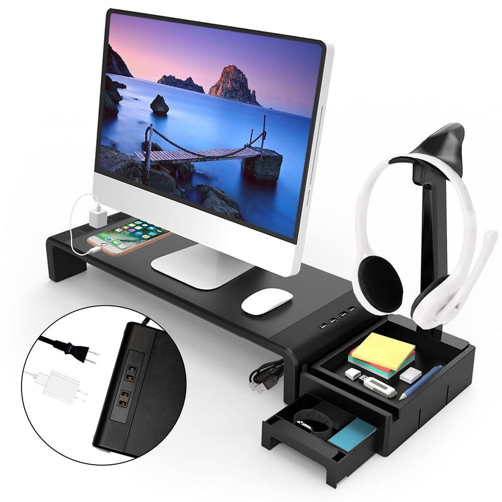 Monitor Stand with 4 USB Ports Adjustable Width Laptop Desktop Stand ...