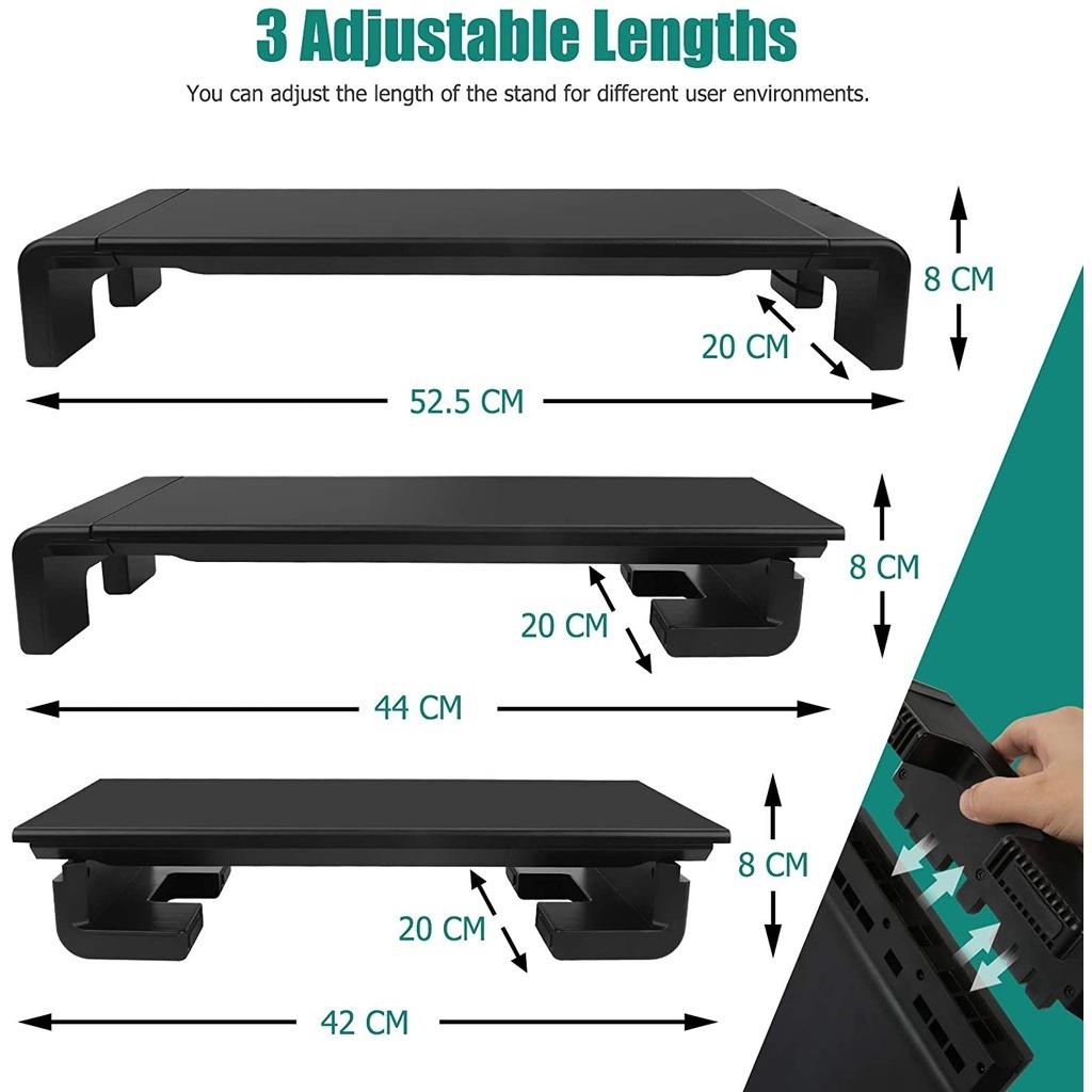 Monitor Stand with 4 USB Ports Adjustable Width Laptop Desktop Stand ...