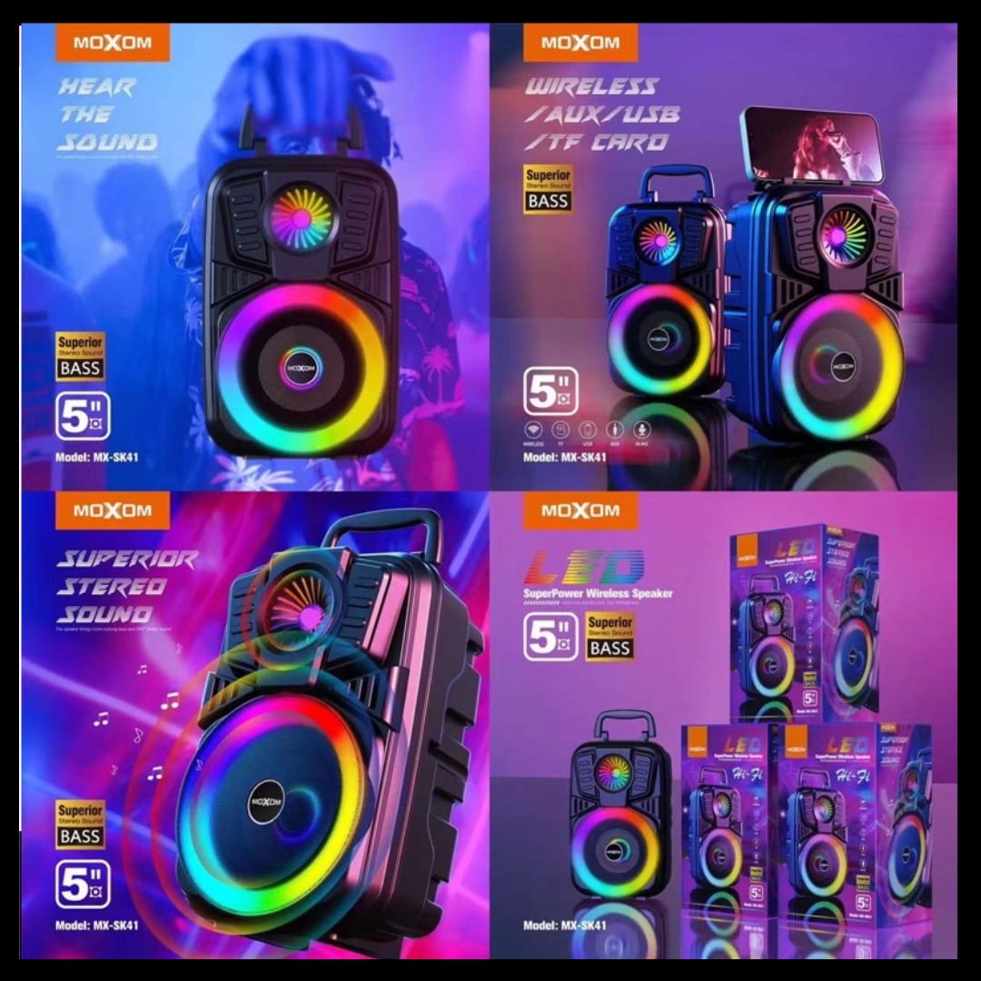 MOXOM LED SUPER POWER WIRELESS SPEAKER WITH MIC 5”INCH MOXOM MX-SK41 ...